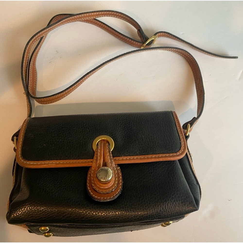 VTG Via Piaggi Black & Brown Genuine Leather Adjustable Crossbody Purse